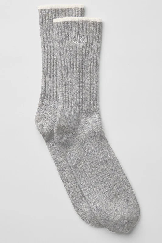 Unisex Cashmere Light Frosted Sock - Light Heather Grey/Ivory