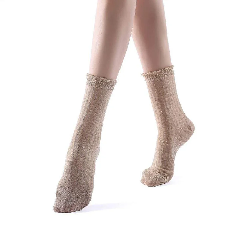 Aliyah Scallop Sparkle Crew Sock | Beige