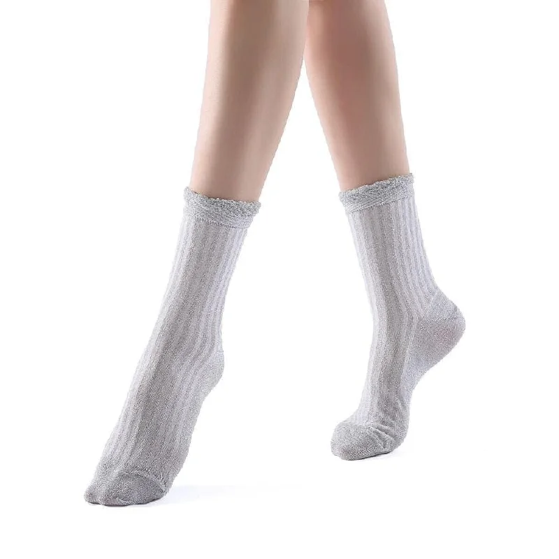 Aliyah Scallop Sparkle Crew Sock | Silver