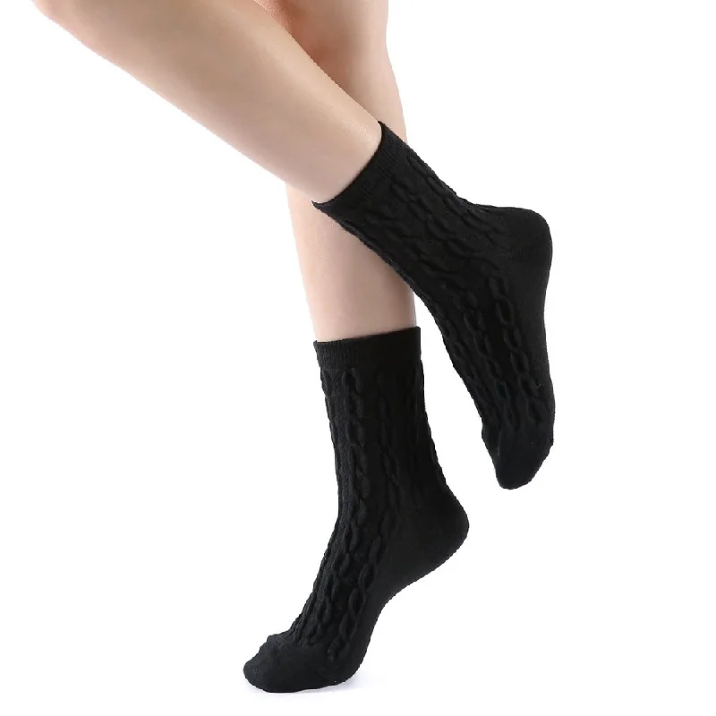 Bella Cable Knit Wool Crew Sock | Black