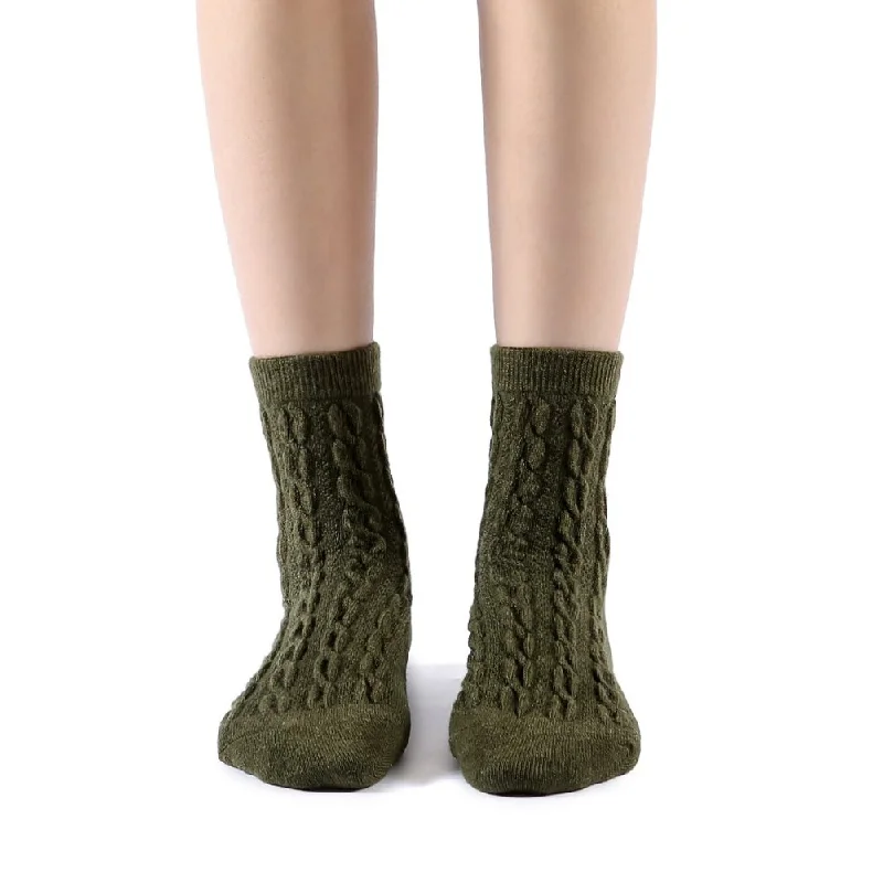 Bella Cable Knit Wool Crew Sock | Military Green