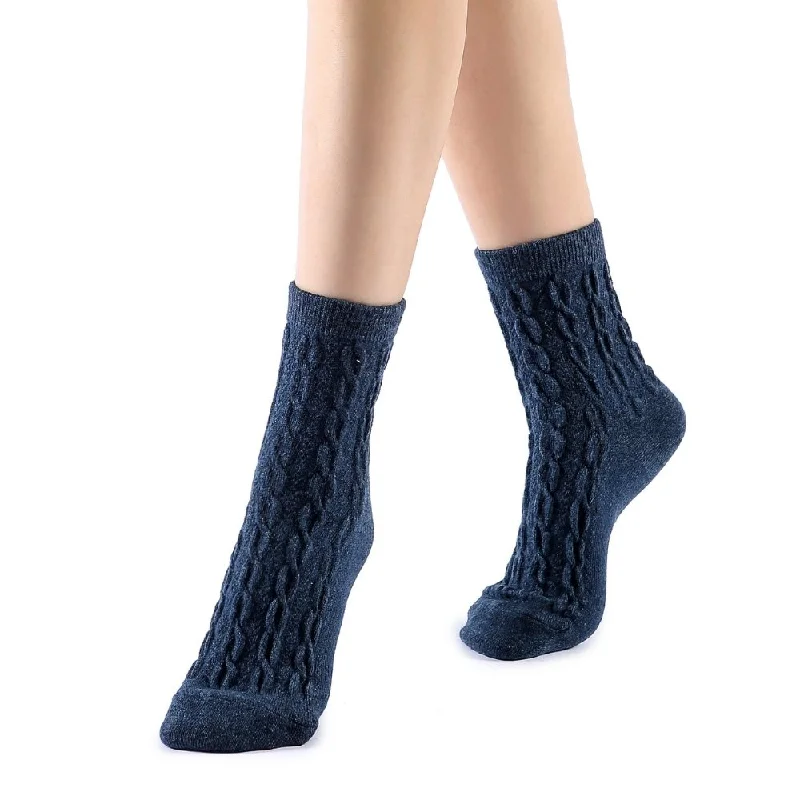 Bella Cable Knit Wool Crew Sock | Navy Blue