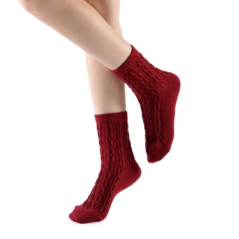 Bella Cable Knit Wool Crew Sock | Red