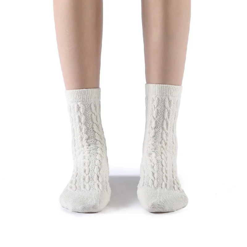 Bella Cable Knit Wool Crew Sock | White