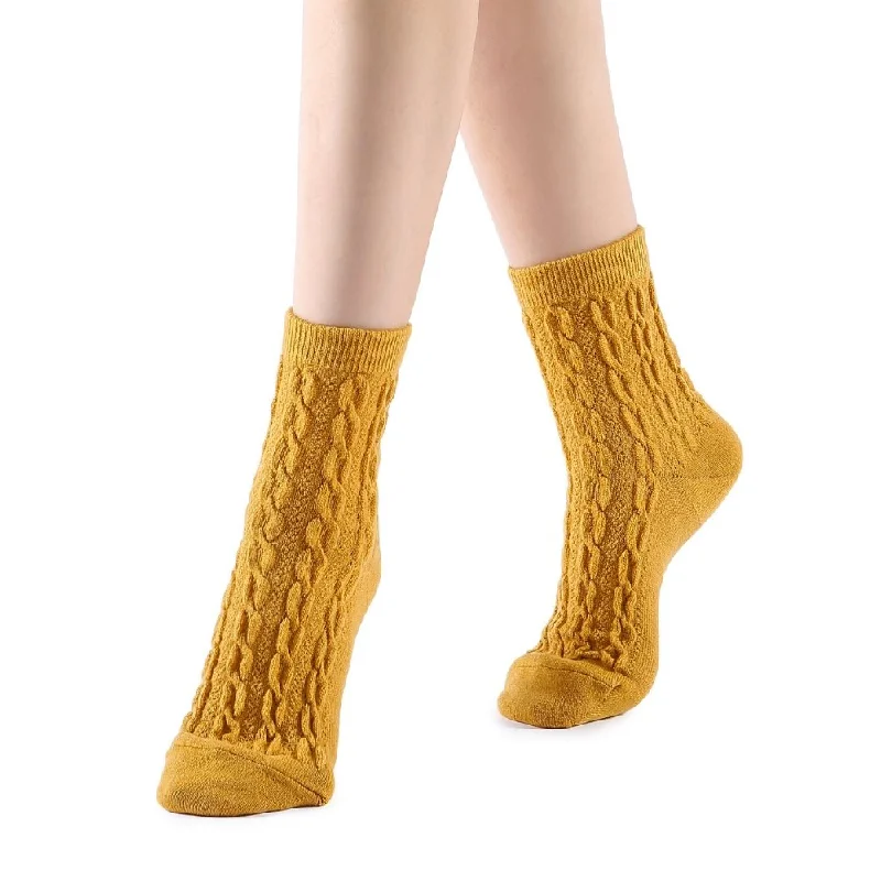 Bella Cable Knit Wool Crew Sock | Yellow