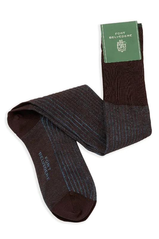 Brown & Bright Blue Shadow Stripe Cotton Socks