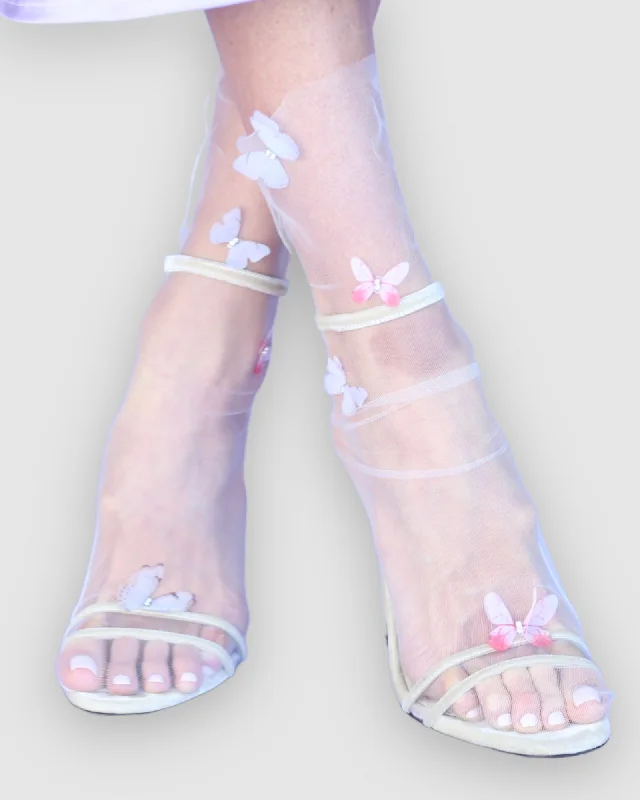 Butterfly Tulle Sock - White