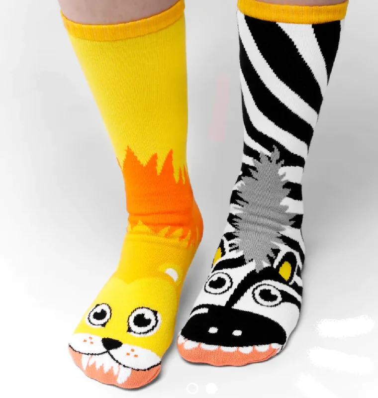 NEW! Lion & Zebra| Adult Socks | Mismatch Crazy Fun Socks