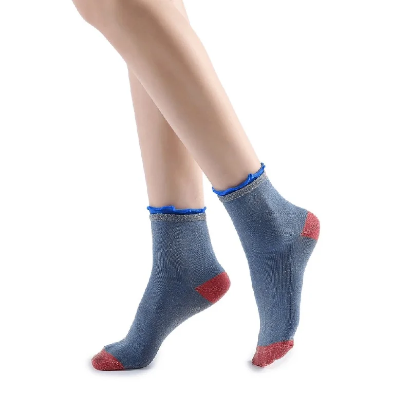 Daphne Ruffle Glitter Ankle Sock | Blue