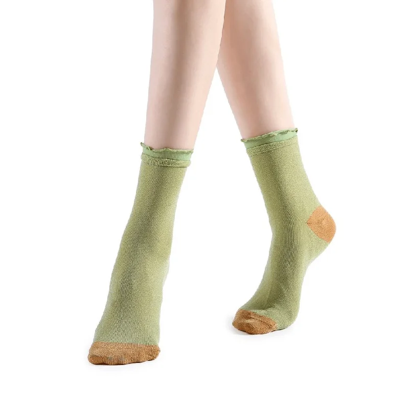 Daphne Ruffle Glitter Ankle Sock | Green