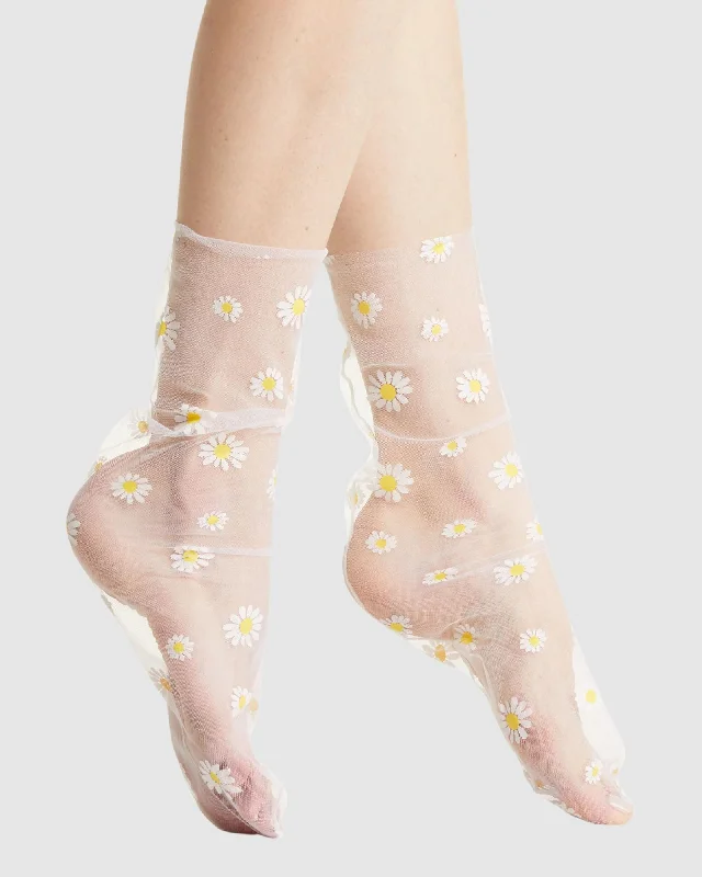 Daisy Tulle Socks - White