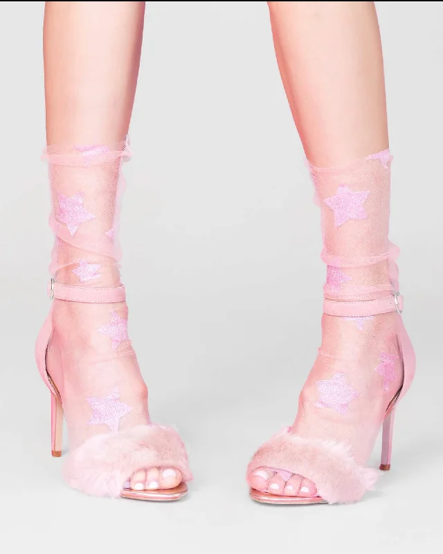 Glitter Star Tulle Socks  – Pink