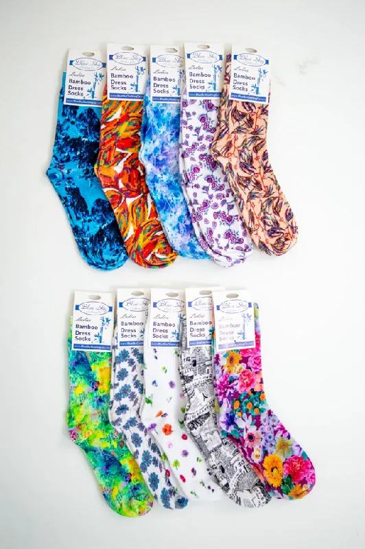 Ladies Bamboo Dress Socks, Assorted Prints