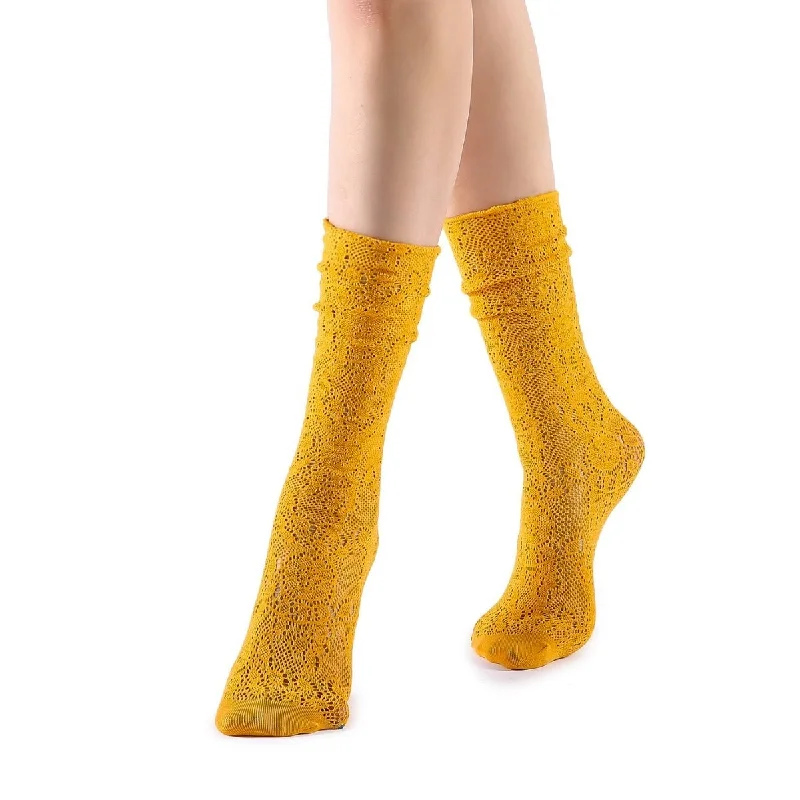 Lola Lace Crew Sock | Yellow