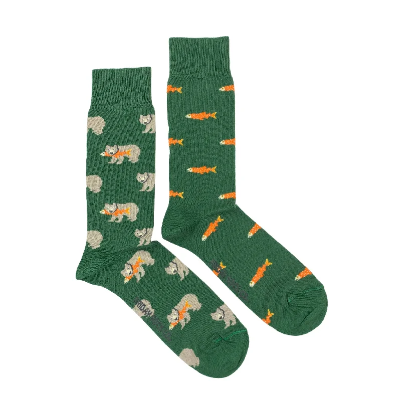 Unisex Adult Socks | Grizzly Bear & Salmon | Wildlife | Mismatched