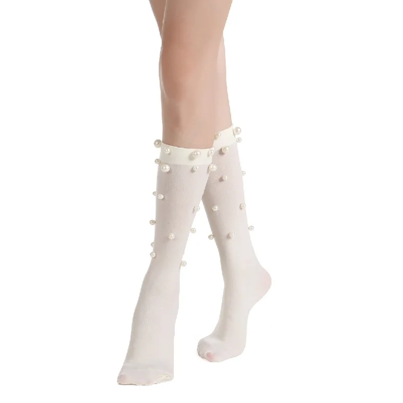 Naomi Pearl Stud Embellished Crew Sock | White