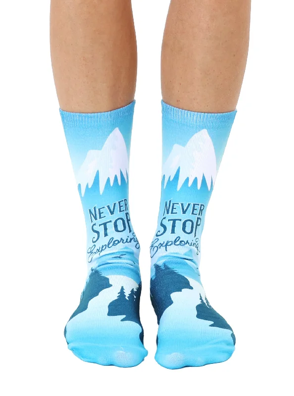 Never Stop Exploring Crew Socks