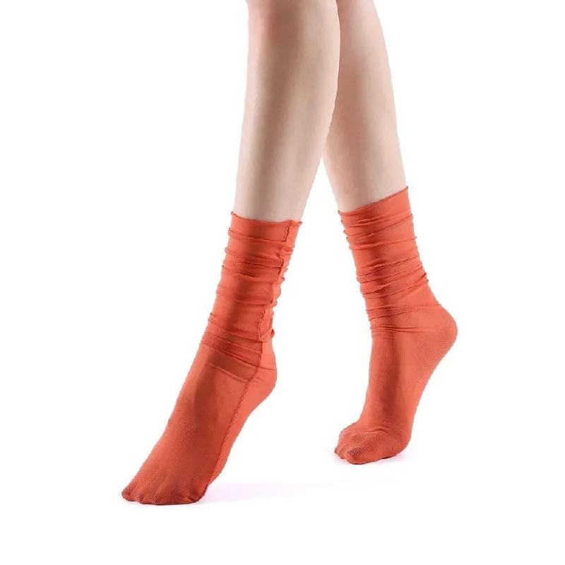 Neverminder Slouch Sheer Crew Sock | Orange