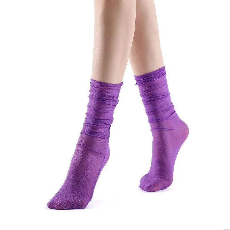 Neverminder Slouch Sheer Crew Sock | Purple