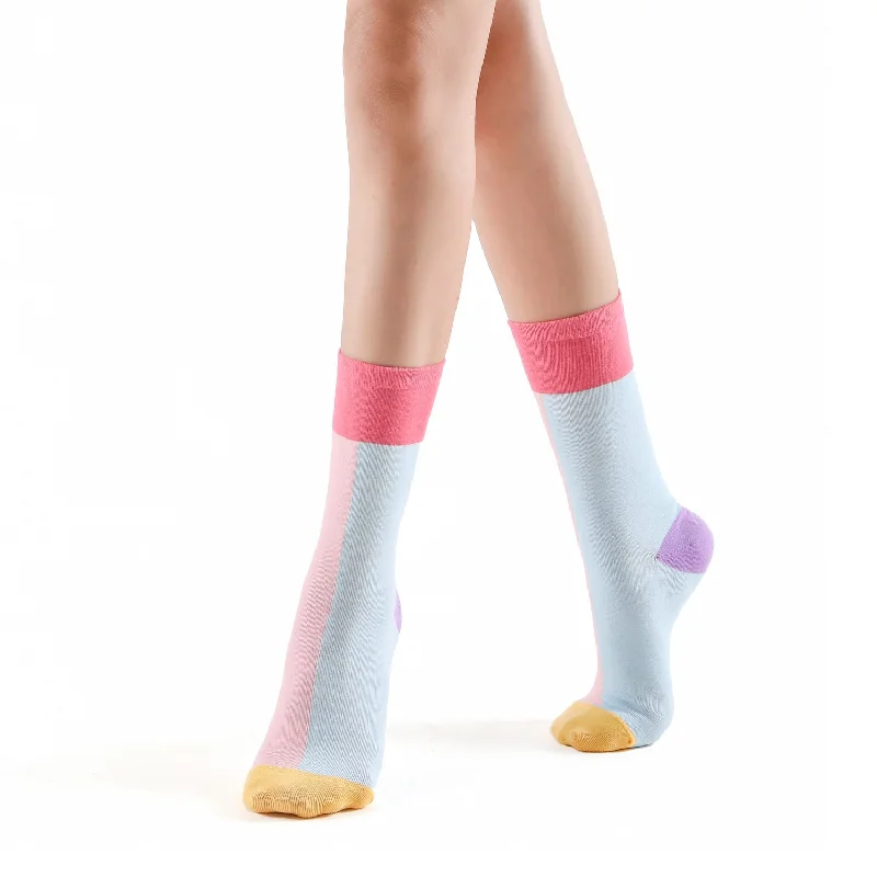 No Mixed Emotions Pastel Color Block Ankle Sock | Pink/Blue