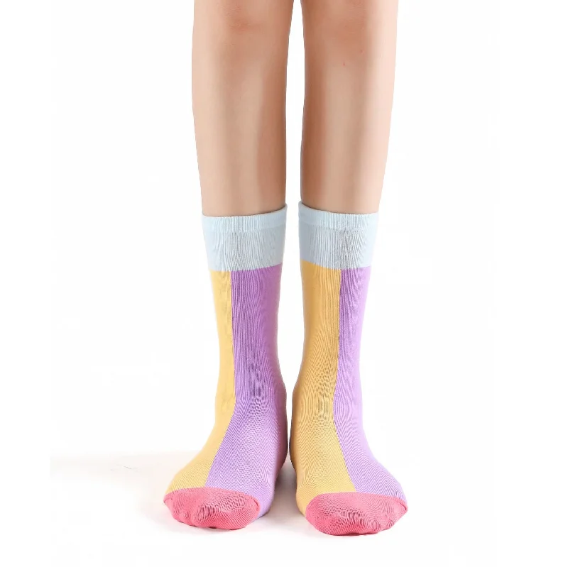 No Mixed Emotions Pastel Color Block Ankle Sock | Purple/Yellow