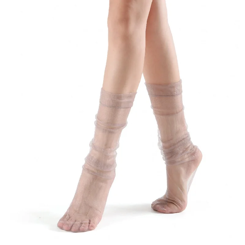 Olivia Slouch Sheer Tulle Crew Sock | Grey