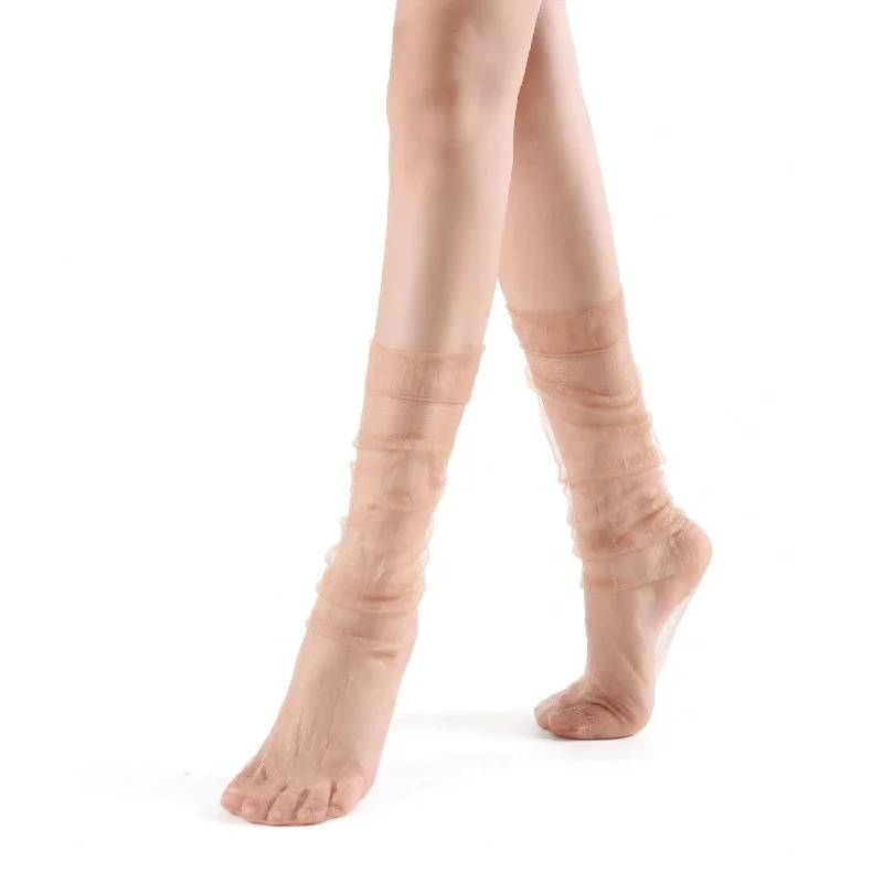 Olivia Slouch Sheer Tulle Crew Sock | Nude Pink