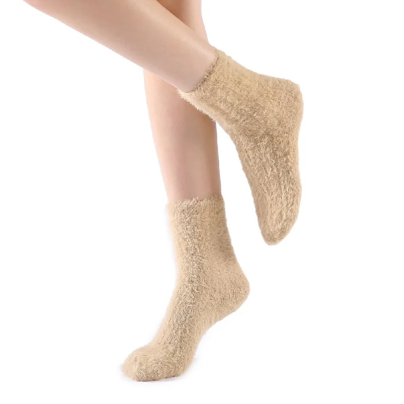 Polly Fuzzy Crew Sock | Beige