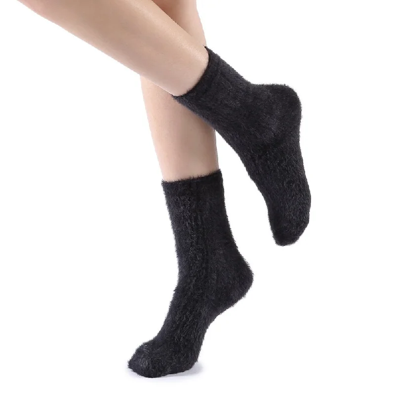 Polly Fuzzy Crew Sock | Black