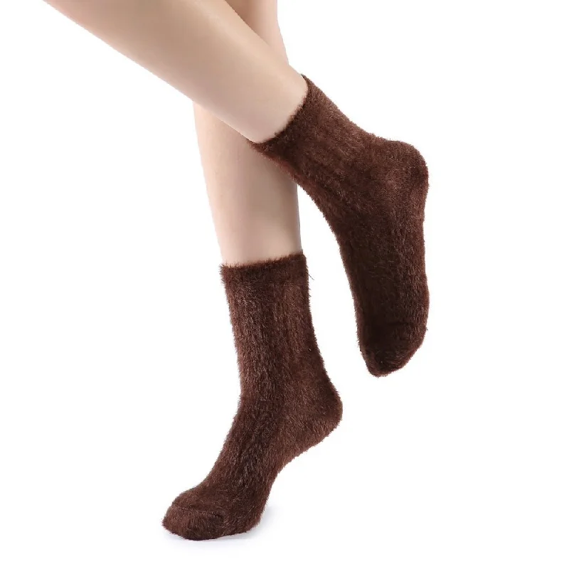 Polly Fuzzy Crew Sock | Brown