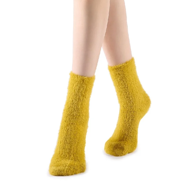 Polly Fuzzy Crew Sock | Yellow