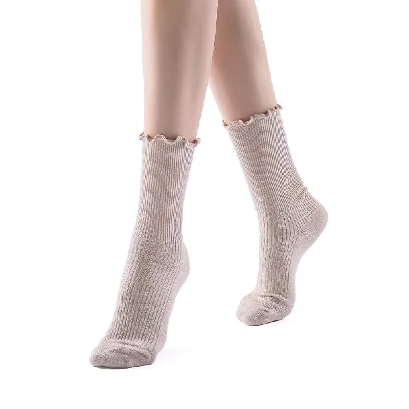 Princess Lulu Ruffle Crew Sock | Beige