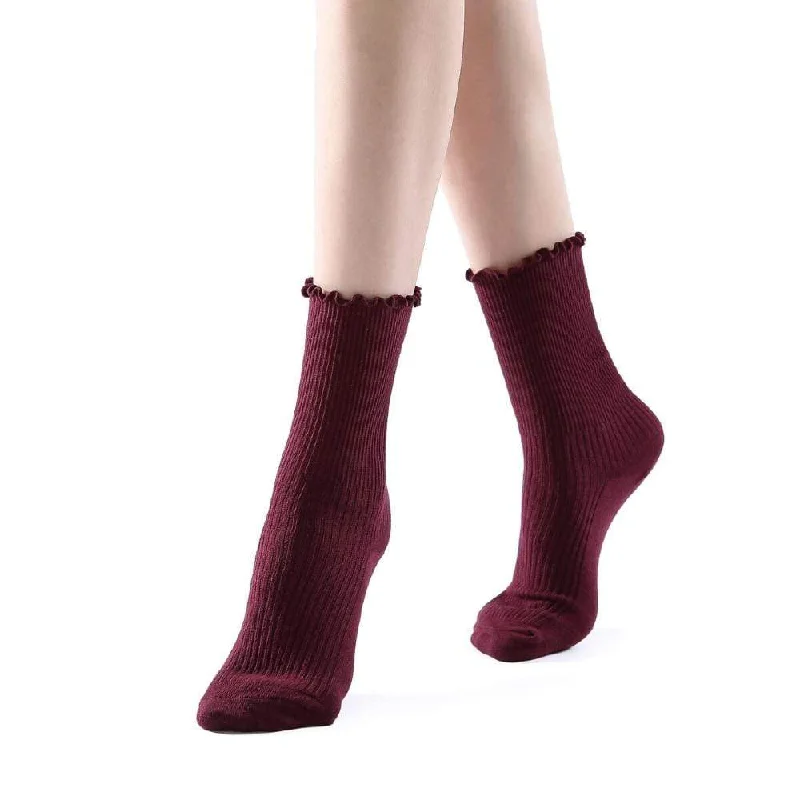 Princess Lulu Ruffle Crew Sock | Maroon