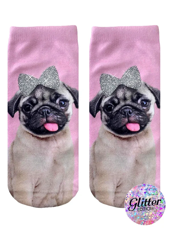 Pug With Bow Ankle Socks