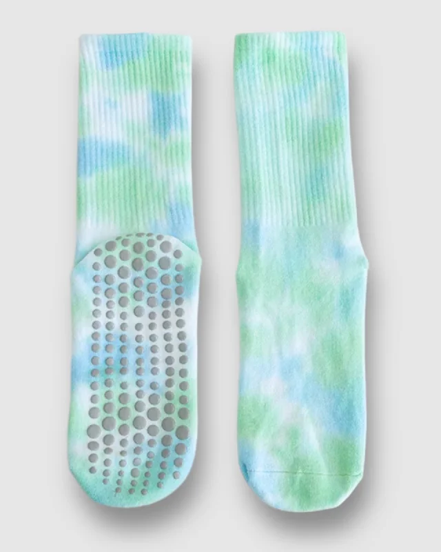 Tie Dye Long Grip Sock - Peach/Green