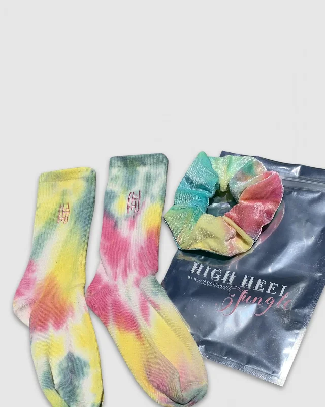 Tie Dye Scunchie and Sock Set - Multicolor