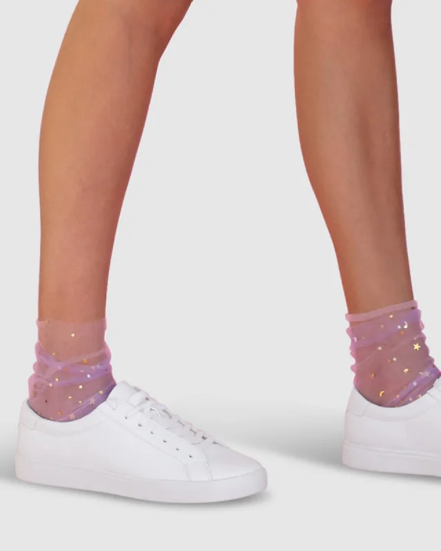 Twin Star Star and Moon Socks - 2 Pack Lilac/Peach