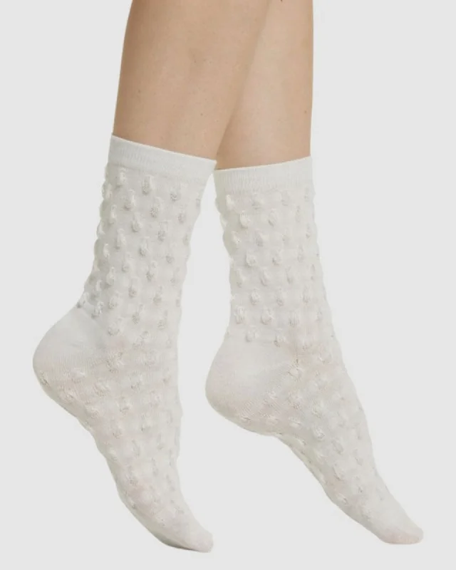 Waffle Combed Cotton Socks - White