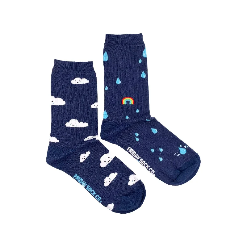 Women's Rain and Cloud Socks | Cute Whimsical | Mismatched: Women’s 5 – 10