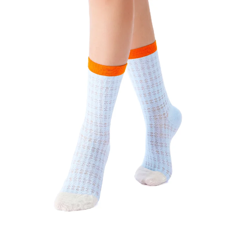 Zoe Color Block Pointelle Semi-Sheer Crew Sock | Blue