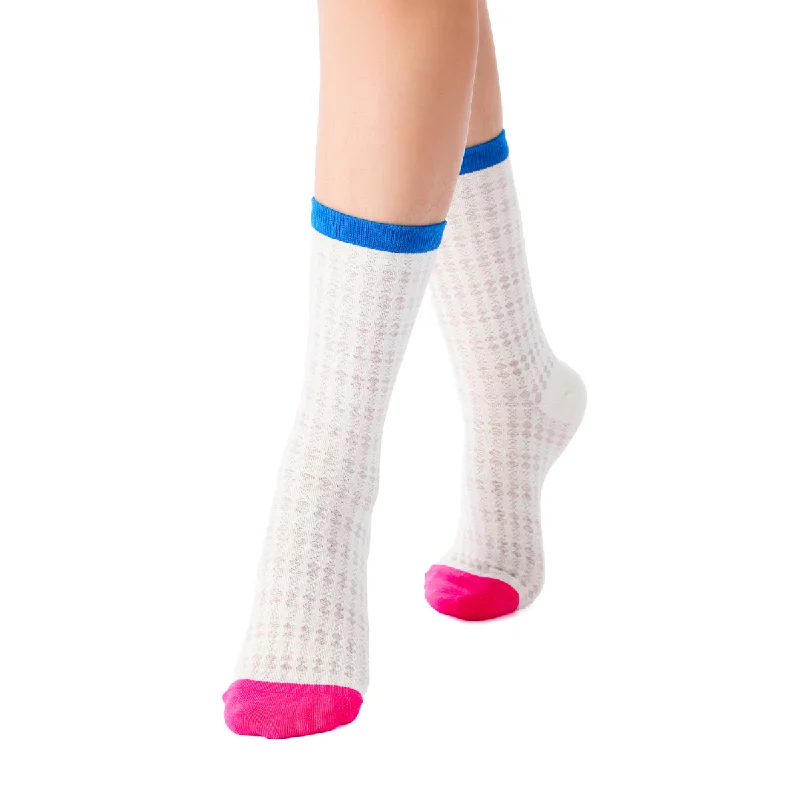 Zoe Color Block Pointelle Semi-Sheer Crew Sock | White