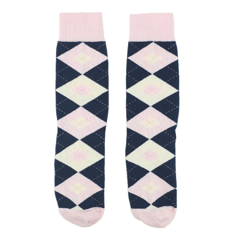 Blush Petal Navy Argyle Wedding Groomsmen Men's Dress Socks with Matching Necktie