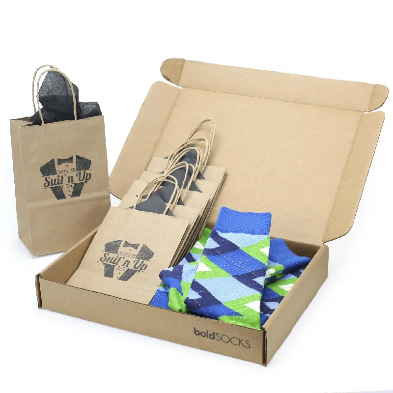 Customizable Groomsmen Gift Set Blues Green Argyle Men’s Dress Socks