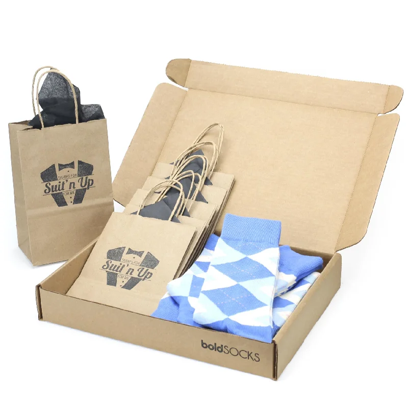 Customizable Groomsmen Gift Set Cornflower Blue Argyle Men’s Dress Socks