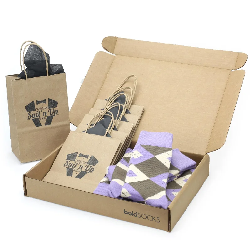 Customizable Groomsmen Gift Set Orchid Purple Brown Argyle Men’s Dress Socks