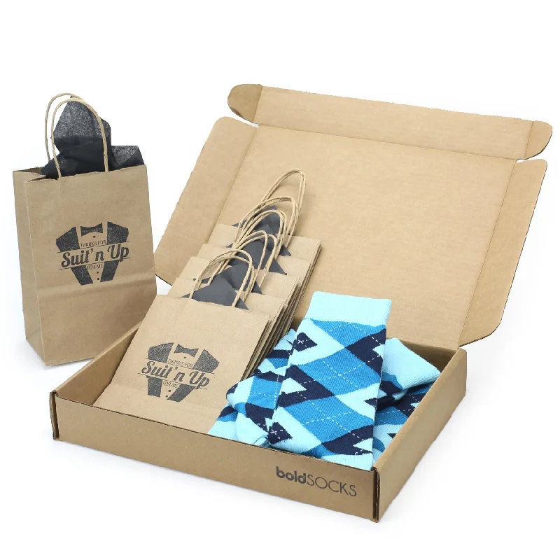 Customizable Groomsmen Gift Set Pacific Teal Pool Navy Argyle Men’s Dress Socks