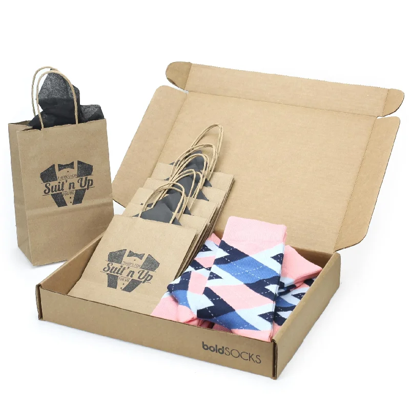 Customizable Groomsmen Gift Set Pink Blue Argyle Men’s Dress Socks