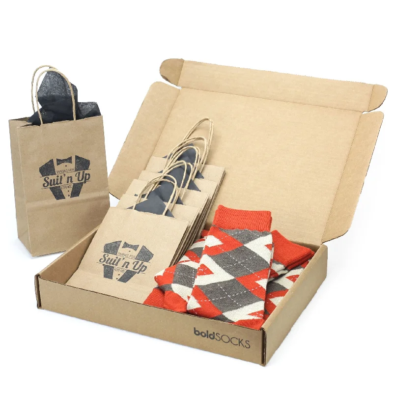 Customizable Groomsmen Gift Set Rust Heathered Brown Argyle Men’s Dress Socks