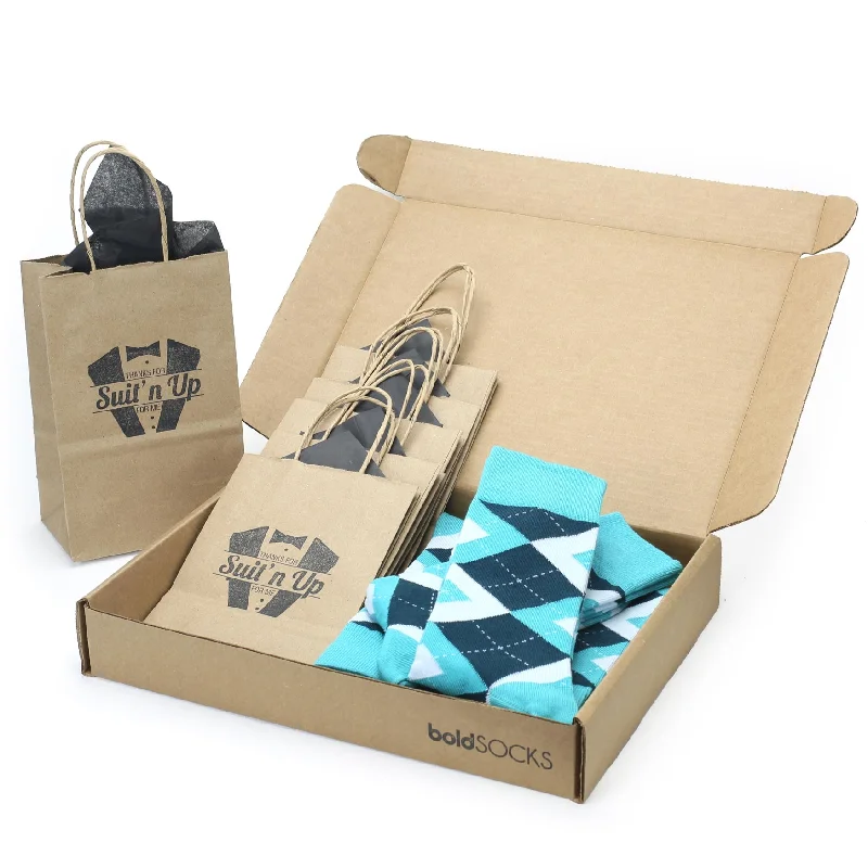 Customizable Groomsmen Gift Set Teal Argyle Men’s Dress Socks