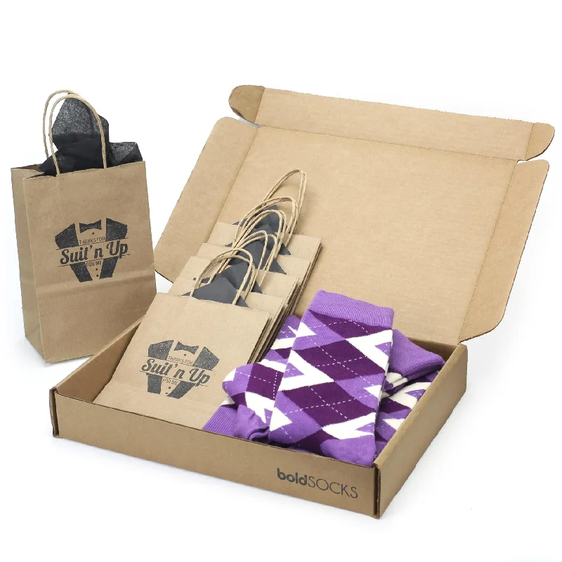 Customizable Groomsmen Gift Set Wisteria Plum Argyle Men’s Dress Socks